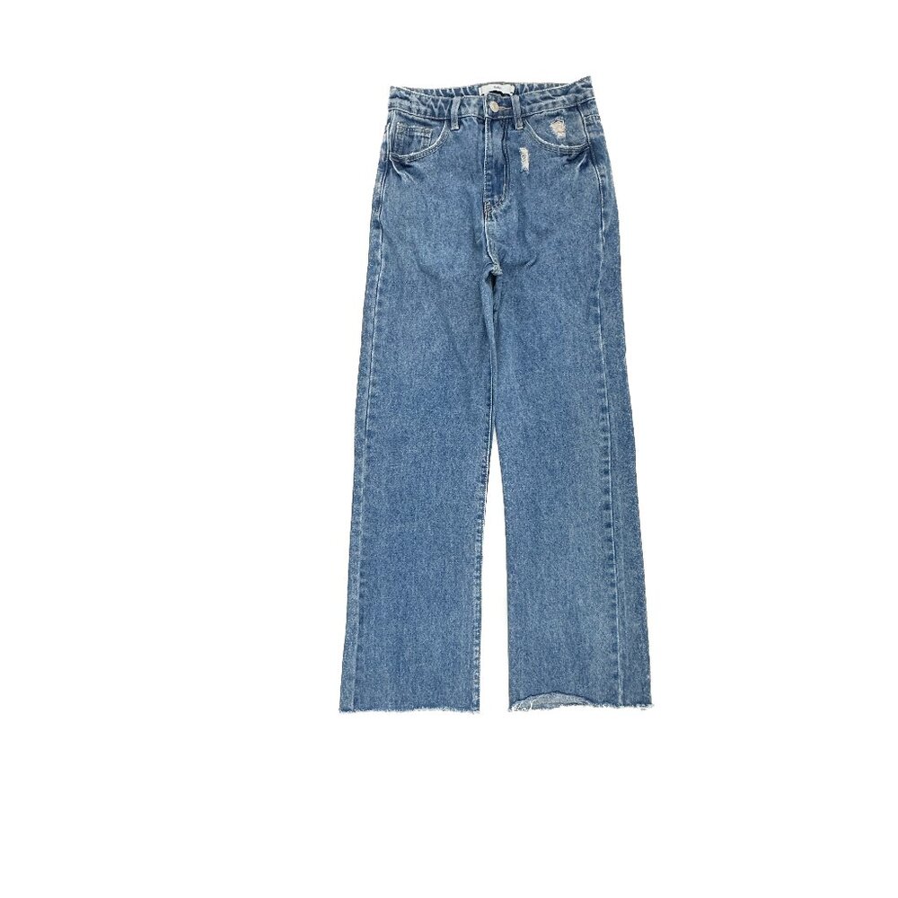 Adika Relaxed Straight Distressed Raw Hem Women's size XS Dark Blue‎ Denim Jeans